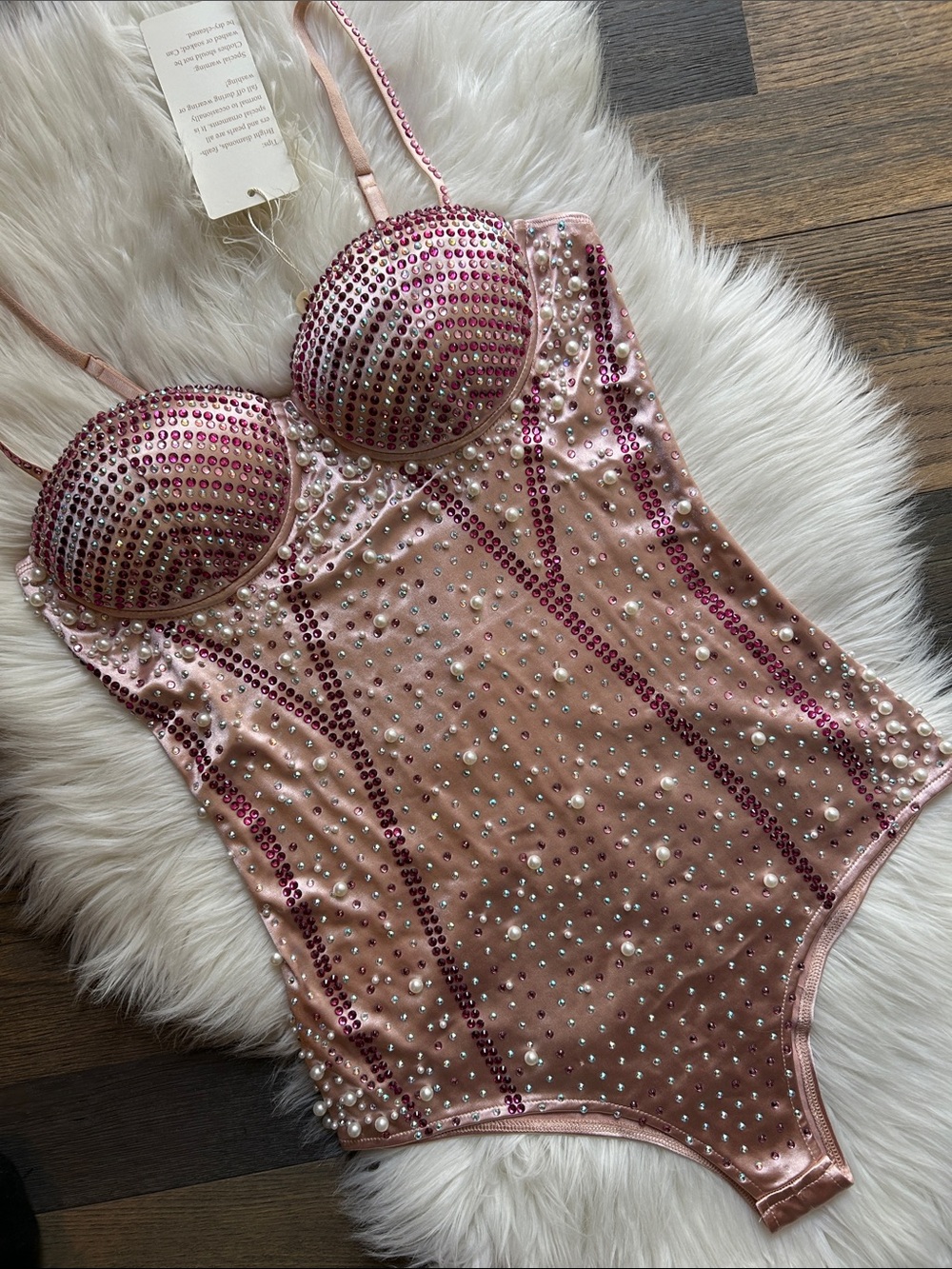 Pink Rhinstone Embellished bodysuit